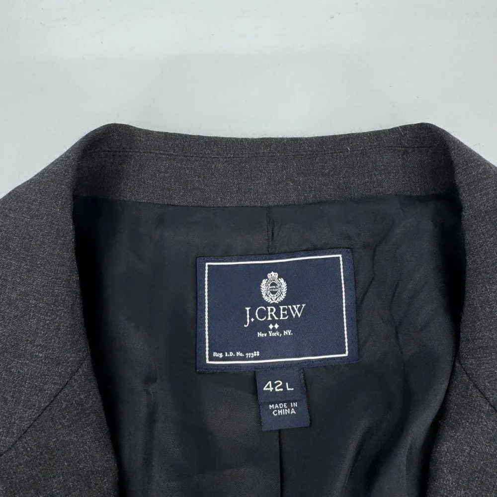 J.Crew Mens 2 Piece Suit Charcoal Gray 3 Button Blazer Trousers 42L
